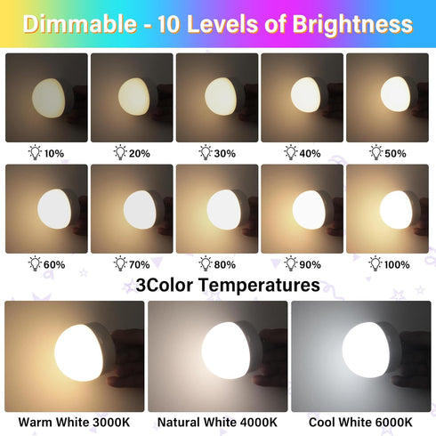 E12 Rechargeable Light Bulbs with Remote Control Timer and 15 Color Temperature,350LM,Removable Base,Magnetically,Battery Operated Light Bulbs,USB...