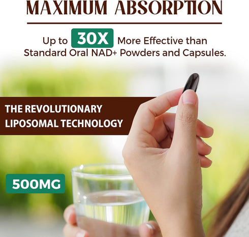 Liposomal NAD+ 500 MG Supplement, True NAD plus Supplement, Superior Absorption, Boost NAD+ More Efficient than Nicotinamide Riboside for Cellular...