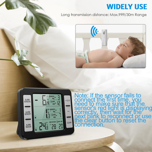 (New Version) AMIR Refrigerator Thermometer, Wireless Indoor Outdoor Thermometer, Sensor Temperature Monitor with Audible Alarm Temperature Gauge ...