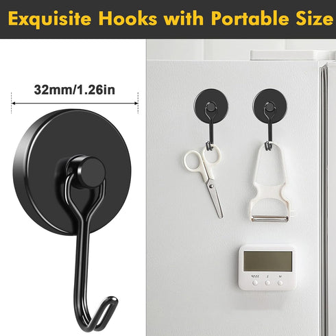 MIKEDE Magnetic Hooks, 110LB Heavy Duty Neodymium Black Magnet Hooks, Strong Swivel Magnetic Hooks Rust Proof for Indoor Outdoor Hangers Hanging, ...