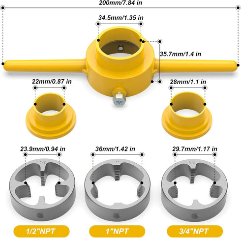 PVC Thread Maker Tool, NPT Die Set, Pipe Threader Plumbing Tool, with 3 Dies,1/2", 3/4", 1", Pipe Threader Kit...