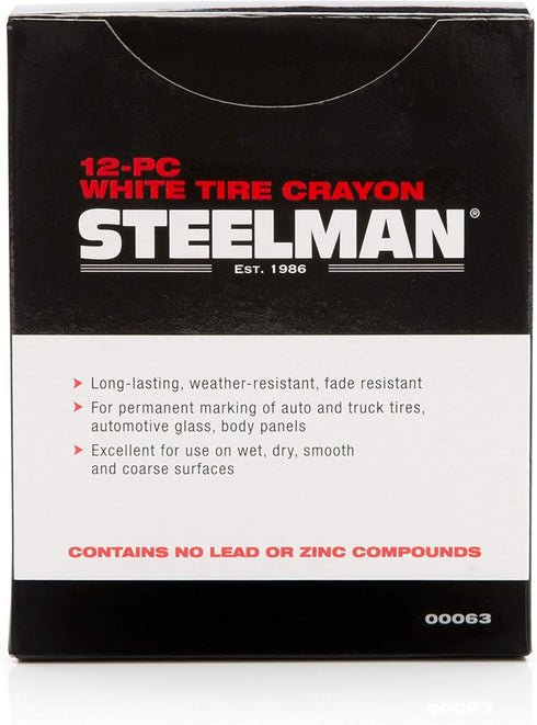 Steelman White Tire Marking Crayons for Mechanics, Marks Damage on Wet and Dry Tires, Box of 12...
