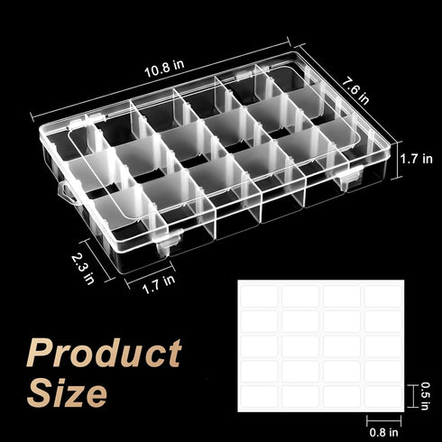 18 Grids Large Plastic Organizer Box with Adjustable Dividers, Clear Compartment Storage Container Tackle Box with Label Stickers for Beads, Craft...
