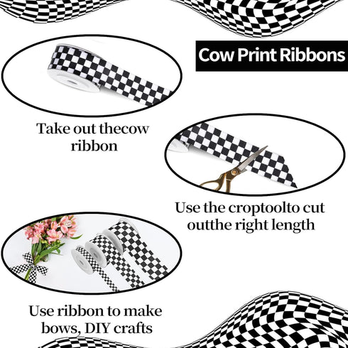3 Rolls White Checkered Printed Ribbon Black Grosgrain Ribbon?0.4, 0.87, 1.5 Inch Wide, 15 Yard Car Theme Checkered Ribbon ? for DIY Crafts Wreath...