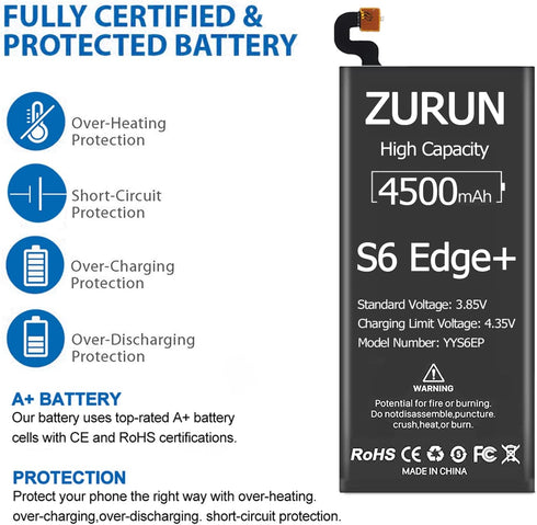 Galaxy S6 Edge Plus Battery ZURUN 4500mAh Li-Polymer Battery EB-BG928ABE Replacement for Samsung Galaxy S6 Edge Plus SM-G928 G928V G928A G928T G92...