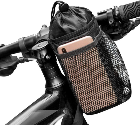 Caudblor Bike Water Bottle Holder Bag for Kid Adult, Insulated Bicycle Coffee Cup Holders with Phone Storage, Black Handlebar Drink/Beverage Conta...