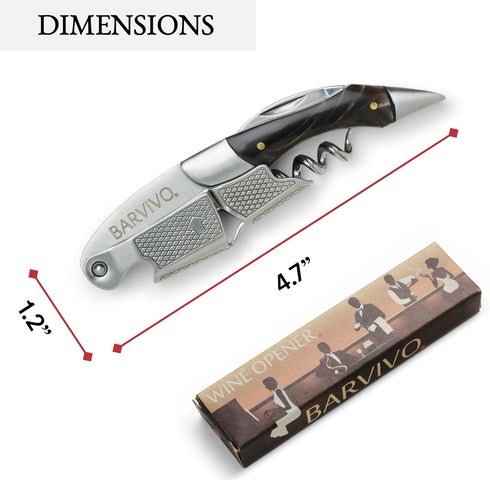 Barvivo Wine Opener with Foil Cutter and Cap Remover - Double Hinged Corkscrew for Bartenders - Stainless Steel Wine Key for Easy Bottle Opening -...