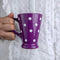 City to Cottage Handmade Purple and White Polka Dot Ceramic Coffee, Tea, Latte Mug, Cup with Large Handle, Unique 7 oz / 200ml Designer Pottery Gi...