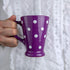 City to Cottage Handmade Purple and White Polka Dot Ceramic Coffee, Tea, Latte Mug, Cup with Large Handle, Unique 7 oz / 200ml Designer Pottery Gi...