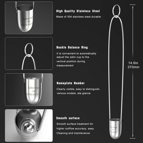 Viscosity Cup No. 4 Zahn Cup, 4 Viscometer Dip Type 44ml Viscosity Cup for Paint Sprayer, Stainless Steel Flow Cup for Oil Paint Finishes Honey Sa...