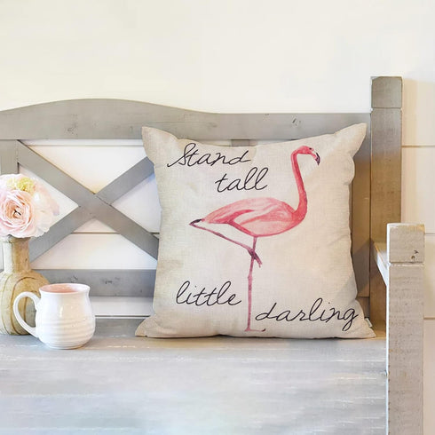 Stand Tall Little Darling Watercolor Flamingo Motivational Sign Inspirational Quote Cotton Linen Home Decorative Throw Pillow Case Cushion Cover S...