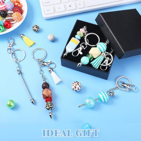 Huquary 20 Pcs Beadable Keychain Bar Set Including 10 Silver Alloy Blank Keychain 10 Leather Tassel Bulk, Keychain Making Supplies Pendant DIY Bea...