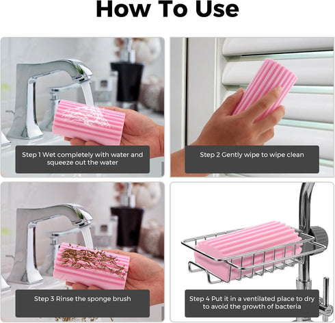 4-Pack Damp Clean Duster Sponge, Sponge Cleaning Brush, Duster for Cleaning Blinds, Glass, Baseboards, Vents, Railings, Mirrors, Window Track Groo...