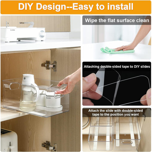 4 PCS Pull out Rail for Baskets or Bins.Storage and Organization Accessories for Cabinet,Shelves.DIY Drawer Organizers Slides...