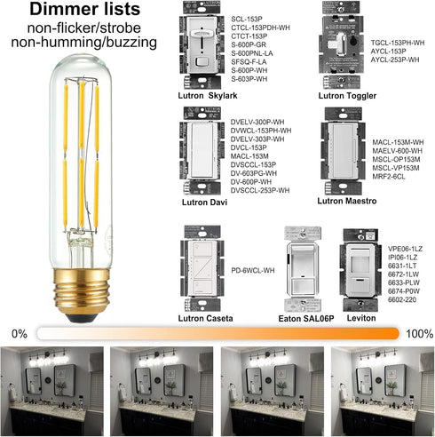 LiteHistory Tubular Light Bulb 6W Equal E26 LED Bulb 60 Watt dimmable Neutral White 4000K E26 Edison Bulb AC120V 600lm T9 T10 LED Bulb for Rustic ...