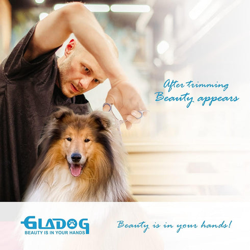 GLADOG Professional 5 in 1 Dog Grooming Scissors Set with Safety Round Tips, Sharp and Heavy-duty Pet Grooming Shears for Cats...