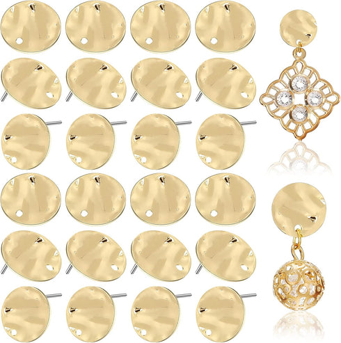 50 Pieces Flat Round Ear Studs Earring Posts with Loop Hole Coin Jewelry 13.0 mm Plated Disc Charms for DIY Earrings Craft Making Supplies for Wom...