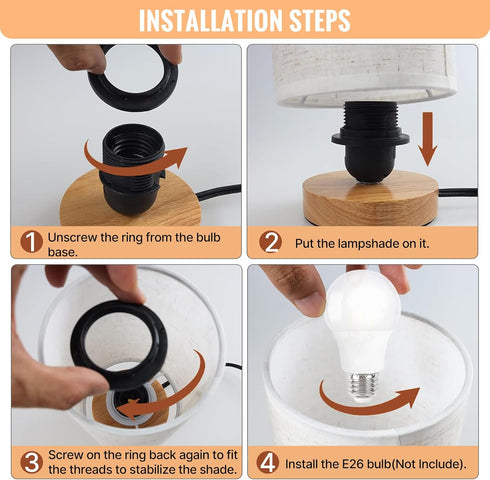 Table Lamp Minimalist Desk Lamp with Wooden Base Simple Nightstand Lamp with Linen Fabric Shade Bedside Lamp for Bedroom Kids Room Living Room Off...