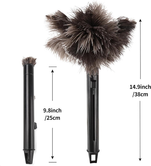 Retractable Feather Duster-Genuine Ostrich Feathers,Anti-Static,Reusable Eco-Friendly Handheld Cleaning for Keyboard,Home,Car,Office(10 to 15 Inch...