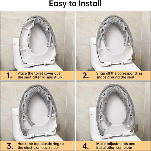 Toilet Seat Cover,Bathroom Soft Thicker Warmer with Snaps Fixed Stretchable Washable Fiber Cloth Toilet Seat Covers Pads Easy Installation& Cleani...