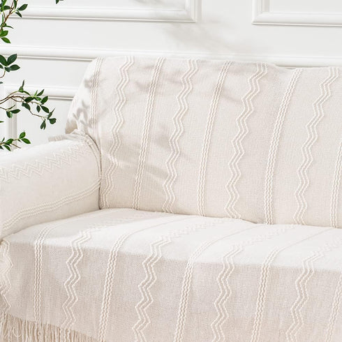 BATTILO HOME Cream Throw Blanket for Couch, Bedroom Decor Boho Throw Blanket, Decorative White Blanket Throw for Sofa Living Room, 50"x60"...