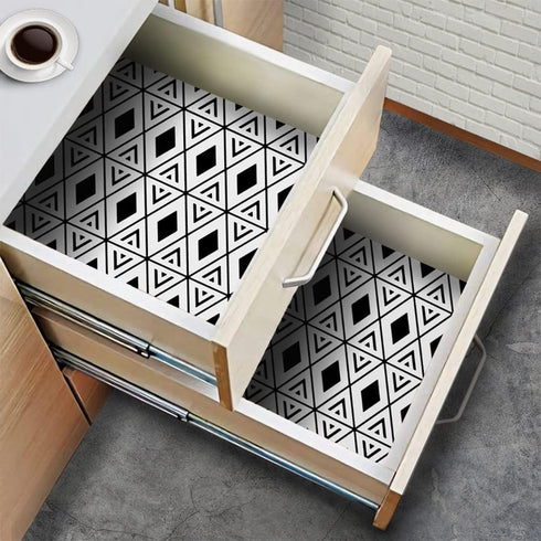 7023 Peel and Stick Wallpaper Black/White Geometric Trellis 17.7" x 9.8ft Modern Rhombus Trellis Self-Adhesive Contact Paper Shelf Liner for Home ...