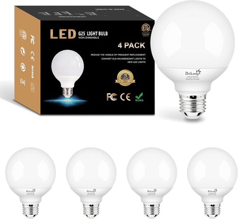 4 Pack G25 LED Globe Light Bulbs for Bathroom 4000K Daylight, E26 Base Vanity Light Bulbs 60W Incandescent Equivalent, 5W Round Light Bulbs, 500LM...
