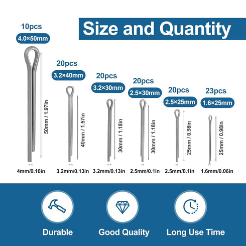 202 Pcs Hardware Pins Assortment Kit - 304 Stainless Steel Hairpin & R Clips, Retaining Fasteners, Cotter & Safety Split Pins...