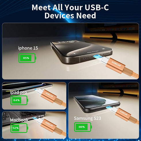 USB C to USB C Cable 2 Pack,60W 3A Fast Charging USB C Charger Cable (180°, Blue&Brown, 2pack-3.3+6.6ft)...