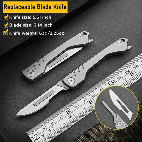 Folding Scalpel Knife with 10pcs #24 Replaceable Blades, Small Pocket Knife for Men with Bottle Opener, EDC Utility knife, Slim Razor Knife, Surgi...