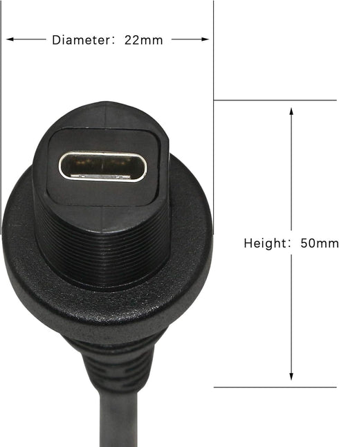 CERRXIAN 30cm USB Type C 2.0 Car Mount Dash Flush Waterproof Extension Cable for Car, Boat, Motorcycle, Truck Dashboard (USB-C)...