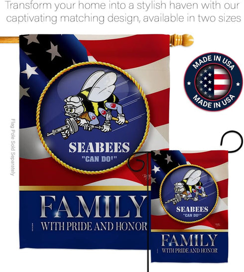 Breeze Decor US Family Honor Garden Flag Armed Forces Navy USN Seabee United State American Military Veteran Retire Official House Banner Small Ya...