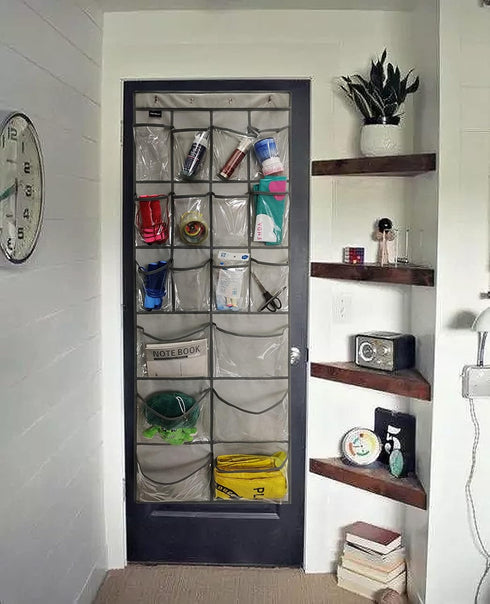 1 Pack Extra Large Hanging Crystal Clear Over Door Shoe Organizers,closet shoe organizer shoe rack organizer shoe storage,12+6Pockets,8Hooks,Grey?...