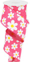 2.5" Flower Daisy Ribbon: Hot Pink (10 Yards) Summer Spring Floral Wired Ribbon RG0193511...