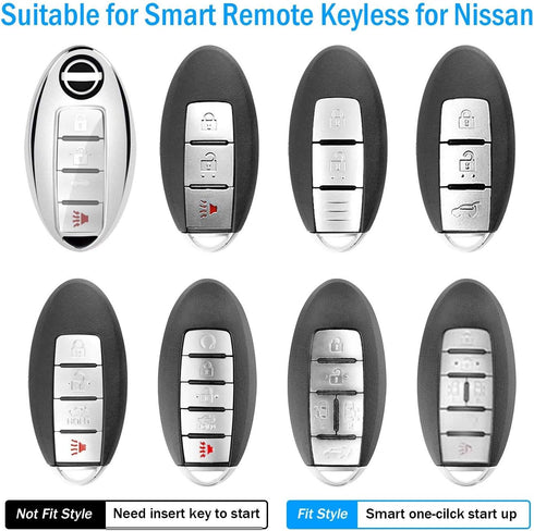 Compatible with Nissan Key Fob Cover with Leather Keychain Soft TPU 360 Degree Protection Key Shell Case for Altima Maxima Rogue Armada Pathfinder...