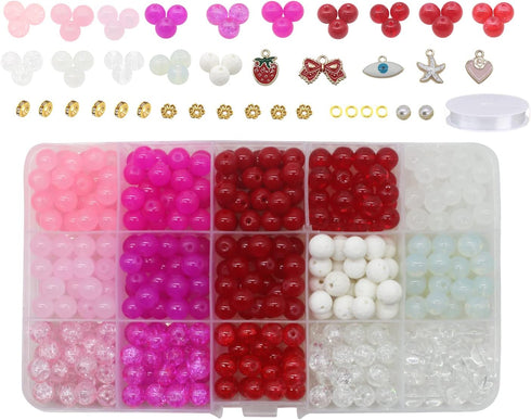 Pamir Tong 640PCS 8mm Assorted Glass Beads for Jewelry Making Kit,Round Valentine Beads, Bracelet Space Loose Beads for Jewelry Making Earring, Ne...