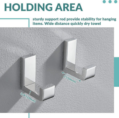 APLusee Polished Chrome Towel Hook 2 Pack, 304 Stainless Steel Robe Hook, Wall Mounted...