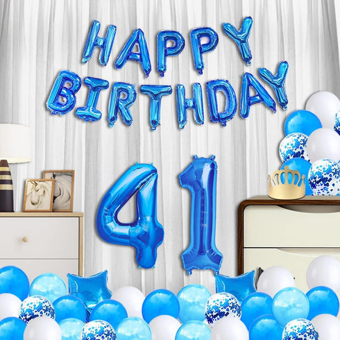 Blue 41st Birthday Decoration Happy Birthday Banner Number 41 Balloons Blue Happy Birthday Sash Cake Topper Latex Confetti Balloons for Boys Men 4...