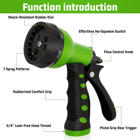 NEXCOVER Garden Hose Nozzle Sprayer - 7 Adjustable Watering Patterns Nozzle for Water Hose, Non-Slip Garden Spray Nozzle for Car Washing, Watering...