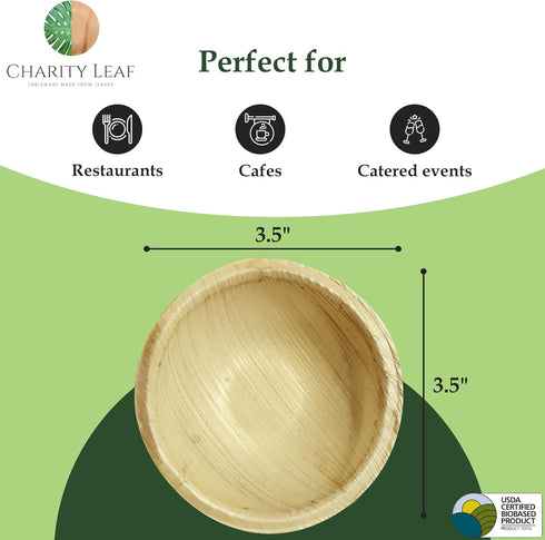 Disposable Palm Leaf 3.5" Round Mini Bowl (25 pcs) Dipping Bowls | Bamboo Like| All Natural and Biodegradable | Charcuterie Boards, BBQs, and Part...