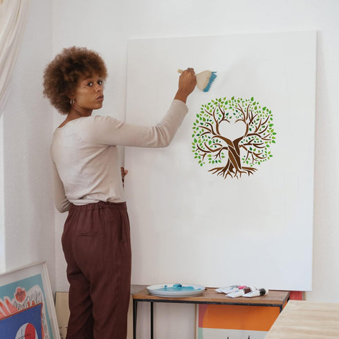 FINGERINSPIRE Heart Tree of Life Painting Stencil 11.8x11.8inch Heart-Shaped Hollow Life Tree Drawing Template Plant Tree Decoration Stencil DIY C...