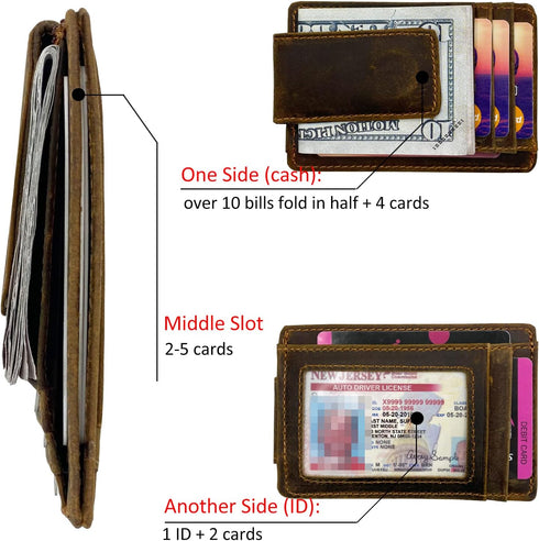 Money Clip RFID Front Pocket Wallet Men Leather Slim Minimalist Wallet...