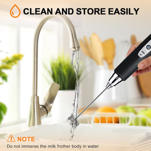 YUSWKO Black Handheld Milk Frother Wand for Coffee, Rechargeable Electric Whisk with 3 Heads 3 Speeds Drink Mixer Coffee Frother For Latte, Cappuc...