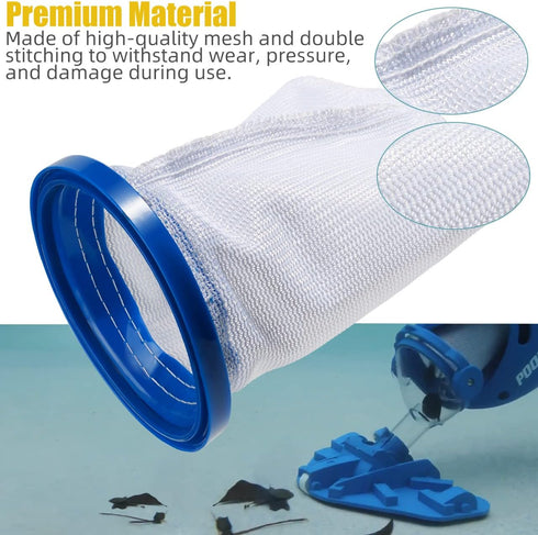 Pool Vacuum Cleaner Reusable Filter Bag with 10-Pack Ultrafine Mesh Filter Bags for Pool Blaster Water Tech Max & Catfish Ultra Pool Vacuum Sand &...