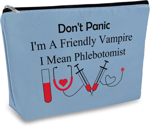 Funny Nurses Makeup Bag Gift Phlebotomist Gifts for Women Phlebotomy Technician Phlebotomist Nurse Gifts Blue Cosmetic Bag Appreciation Gift for P...
