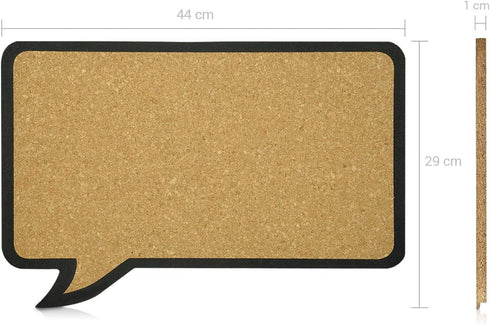 Navaris Cork Board Bulletin Board - Rectangular Speech Bubble Design 11 x 17 in, includes 5 Pins - Message Noticeboard Memo Shape Display Pinboard...