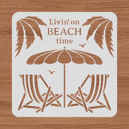 BENECREAT 12x12" Beach Vacation Painting Stencils, Coconut Tree Beach Umbrella Template Stencils for Wood Wall Painting and Scrapbooking...