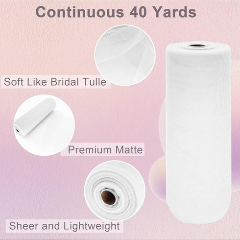 White Tulle Fabric Roll Spool Bolt (54 Inch by 40 Yards) Large Tulle Wedding Party Decoration, Tutu Skirt, Table Runner, Gift Wrapping, Bridal Sho...