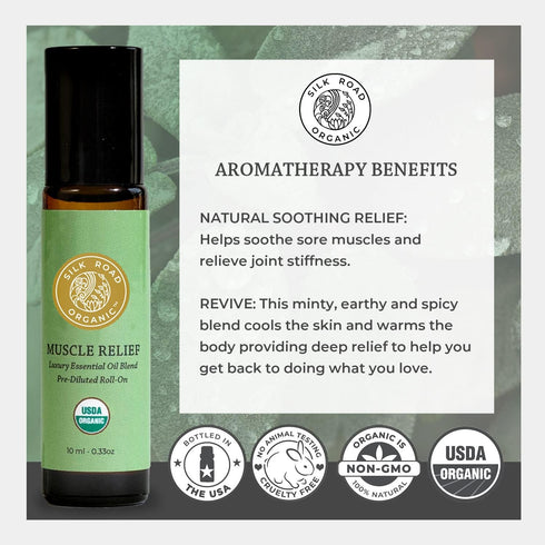 Organic Muscle Relief Essential Oil Blend Roll On, 100% Pure USDA Certified Aromatherapy for Muscle Aches & Stiff Joints with Peppermint & Ginger ...