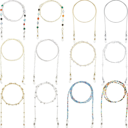Weewooday 12 Pieces Eyeglasses Chains Beaded Sunglasses Strap Holder Elegant Necklace Holder Chain for Women...